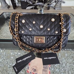 Karl Lagerfeld Black Quilted Bag with Gold Chain
